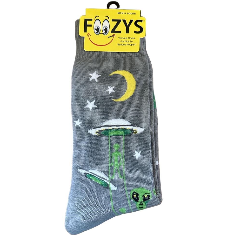 NWT Foozys Grey Alien Spaceship Design Crew Socks Men One Size FM-101